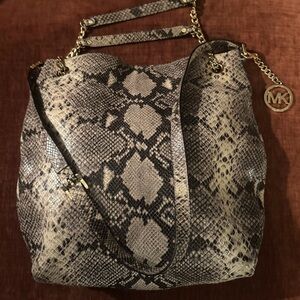 Michael Kors Black and Gray Snake Print Shoulder Bag